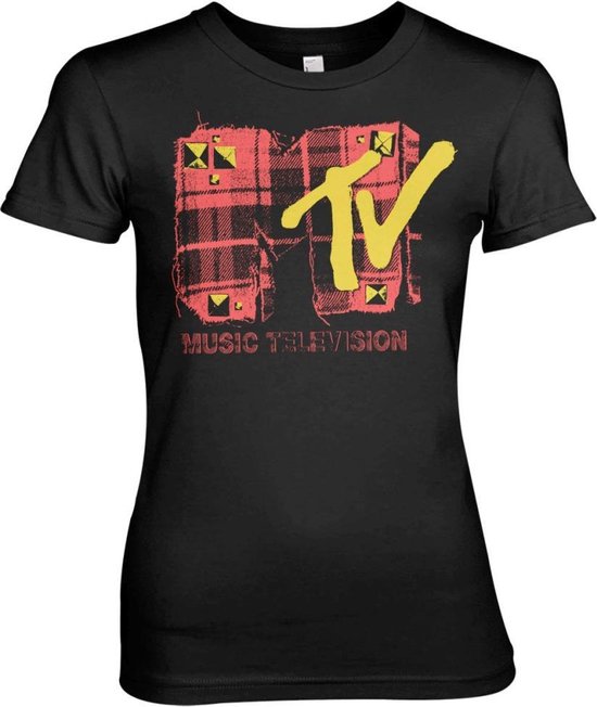 MTV Dames Tshirt Plaid Zwart
