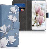 kwmobile telefoonhoesje voor Huawei P10 - Hoesje met pasjeshouder in taupe / wit / blauwgrijs - Magnolia design
