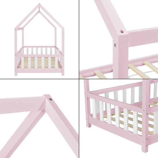 Lit enfant Sisimiut avec antichute 90x200 cm rose et blanc