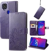 Voor ZTE Axon 11 SE 5G Vier-blad Sluiting Reliëf Gesp Mobiele Telefoon Bescherming Lederen Case met Lanyard & Card Slot & Portemonnee & Beugel Functie (Paars)