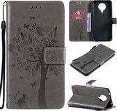 Voor Nokia G20 Boom & Kat Patroon Geperst Afdrukken Horizontale Flip PU Lederen Case met Houder & Kaartsleuven & Portemonnee & Lanyard (Grijs)