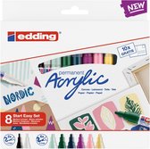 edding Acrylverf starter set Nordic - 8 Acryl markers - Watervast - Inclusief A6-briefkaartenset