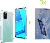 Hoesje Geschikt voor: Oppo A52 / A72 / A92 - Anti Shock Silicone Bumper - Transparant + 3X Tempered Glass Screenprotector