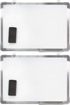 2x stuks magnetische whiteboards met pennengoot en wisser voor kantoor of thuis 50 x 35 cm - Kantoorbenodigdheden - Schoolborden