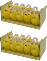 40x stuks gele paaskuikentjes met konijnenoortjes 6 cm - Paasversiering / Paasdecoratie