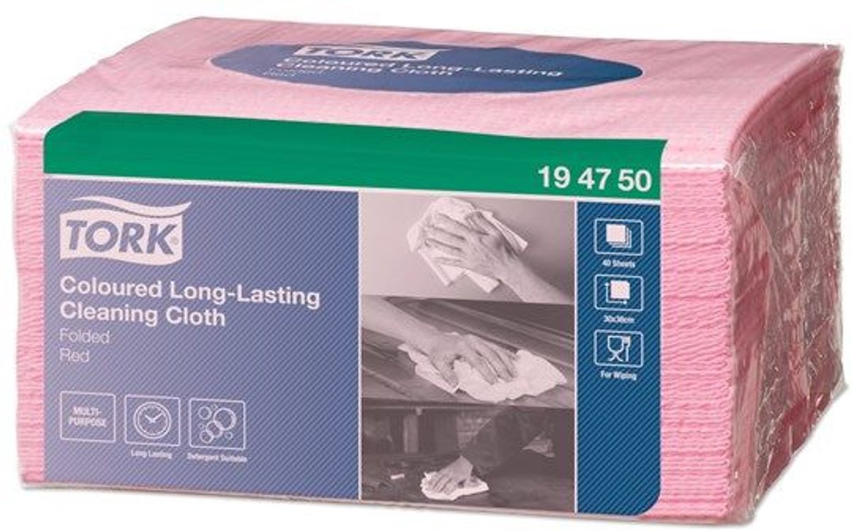 Goedkoopste Tork Premium Spec. Poetsdoek 1-lgs rood 38x30 cm doos à 8 pak/40 doek (194750