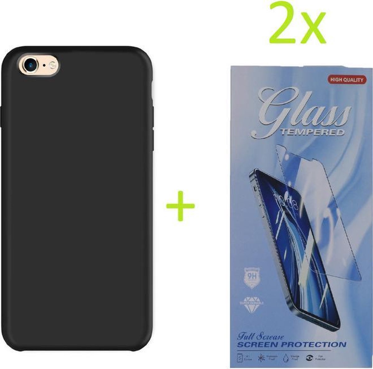 hoesje Geschikt voor: iPhone 6 / 6S TPU Silicone rubberen + 2 Stuks Tempered screenprotector - zwart