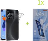 Huawei P20 Lite 2019 / Huawei Nova 5i Hoesje Transparant TPU Silicone Soft Case + 1X Tempered Glass Screenprotector