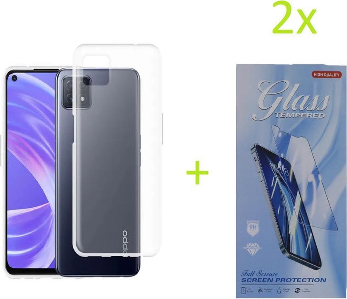 Oppo A73 Hoesje Transparant TPU Silicone Soft Case + 2X Tempered Glass Screenprotector
