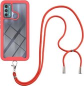 Voor Motorola Moto G60 Sterrenhemel Effen Kleur Serie Schokbestendige PC + TPU Beschermhoes met Nekband (Rood)