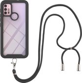 Voor Motorola Moto E7 Power Sterrenhemel Effen Kleur Serie Schokbestendige PC + TPU Beschermhoes met Nekband (Zwart)