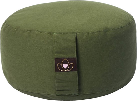 Meditatiekussen eco olijfgroen rond - Lotus | Yoga kussen
