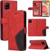 Voor Samsung Galaxy A42 5G Dual-color Splicing Horizontale Flip PU Lederen Case met Houder & Kaartsleuven & Portemonnee (Rood)