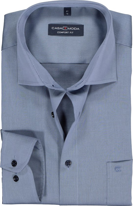 CASA MODA comfort fit overhemd - blauw twill - Strijkvrij - Boordmaat:
