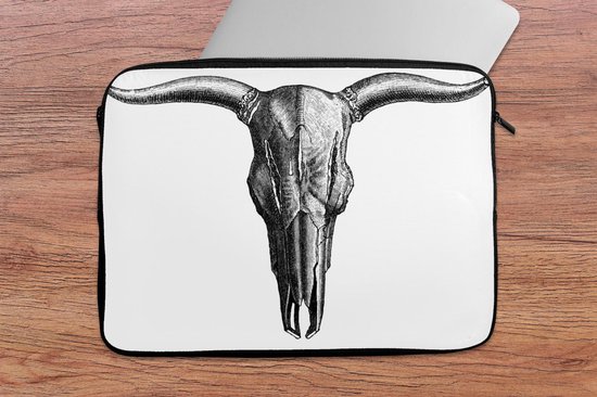 Etui pour ordinateur portable 13 pouces 34x24 cm - Illustration animalière de crâne - Etui pour Macbook & Laptop Une illustration d'un crâne de taureau avec des cornes - Etui pour ordinateur portable avec photo