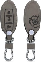 kwmobile autosleutelhoes voor Nissan 3-knops autosleutel - beschermhoes van imitatieleer - Vintage Kompas design - grijs