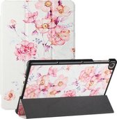 Voor Huawei MatePad T 10s Zijde Textuur Gekleurd Tekenpatroon Horizontale Flip Magnetische PU Lederen Case met Drie-opvouwbare Houder (Camellia)