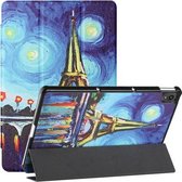 Voor Lenovo Tab P11 Zijdetextuur Gekleurd Tekenpatroon Horizontale Flip Magnetische PU-lederen hoes met drie opvouwbare houder en slaap- / wekfunctie (Star Tower)