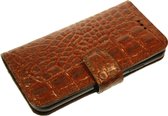 Made-NL Handgemaakte Samsung Galaxy S8 book case stug rebuuste bruin croco print leer hoesje