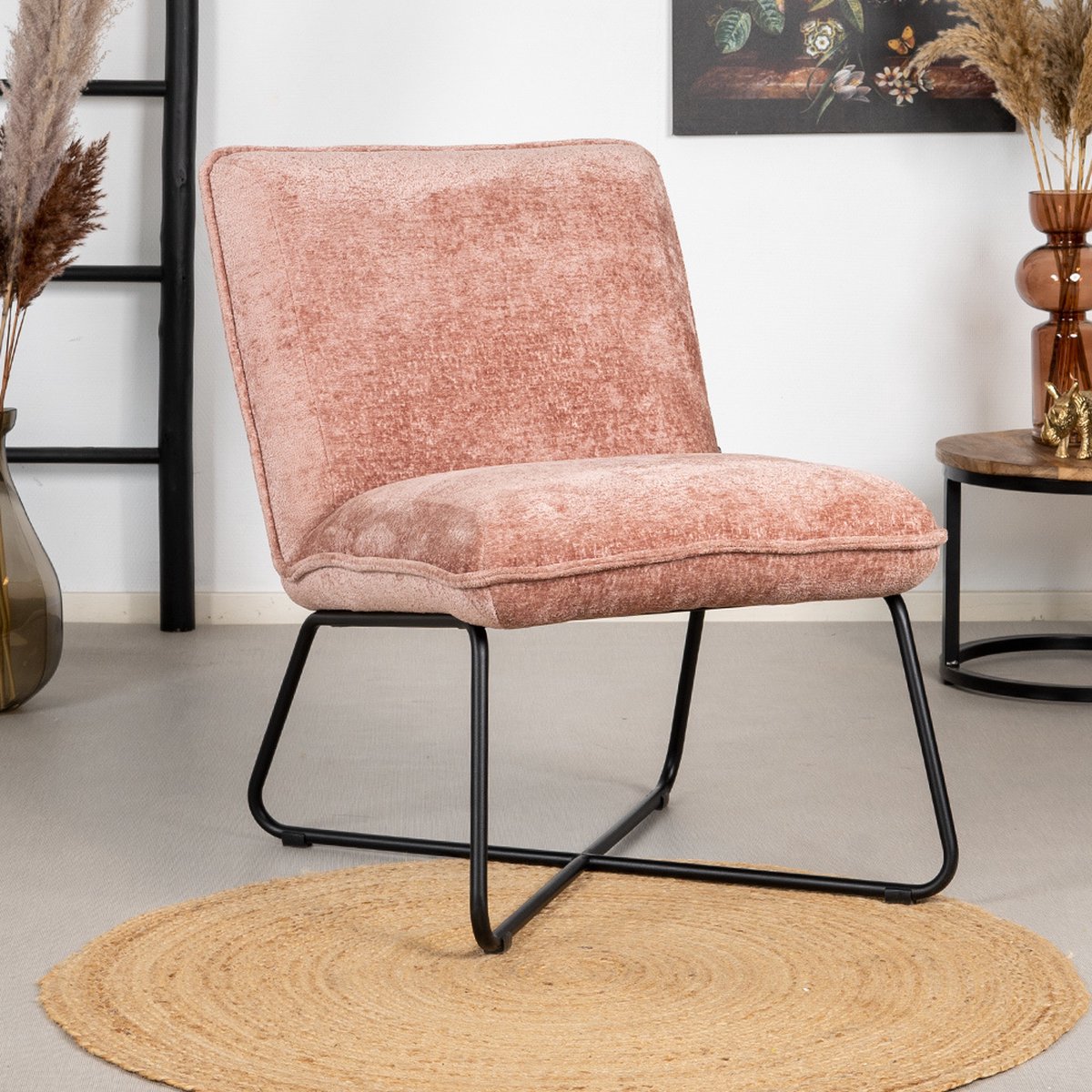 Kleine fauteuil Sophie chenille stof roze gemêleerd - Roze fauteuil ...