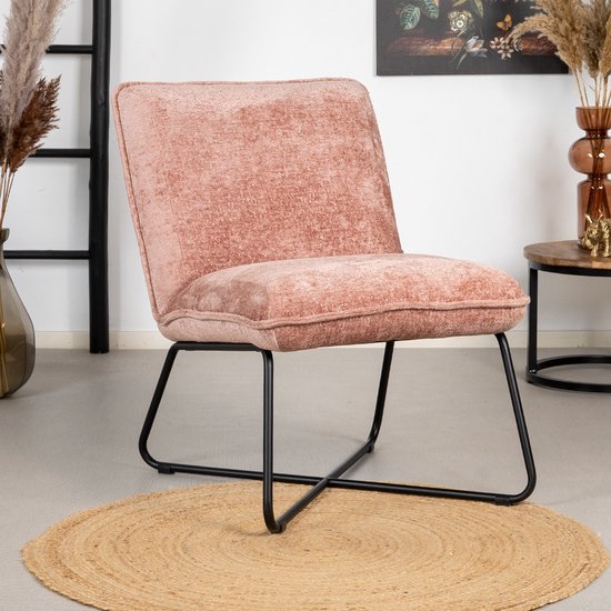 Kleine fauteuil Sophie chenille stof roze gemêleerd - Roze fauteuil - Zetel  1 persoons... | bol.com
