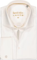 Ledub modern fit overhemd - dubbele manchet - beige twill - Strijkvrij - Boordmaat: 47