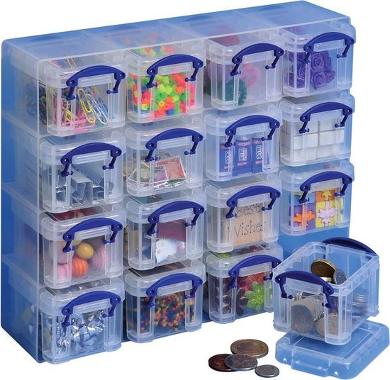 Cube mural Really Useful Box avec 16 x 014 litres transparent