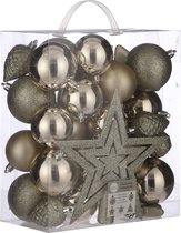 39x Boules de Noël en plastique 8 cm avec champagne clair en pointe d'étoile - Paquet de boules de Noël avec champagne clair en pointe