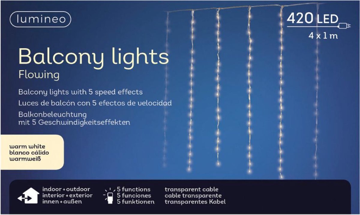 Kerst balkon verlichting gordijn warm wit 420 lampjes