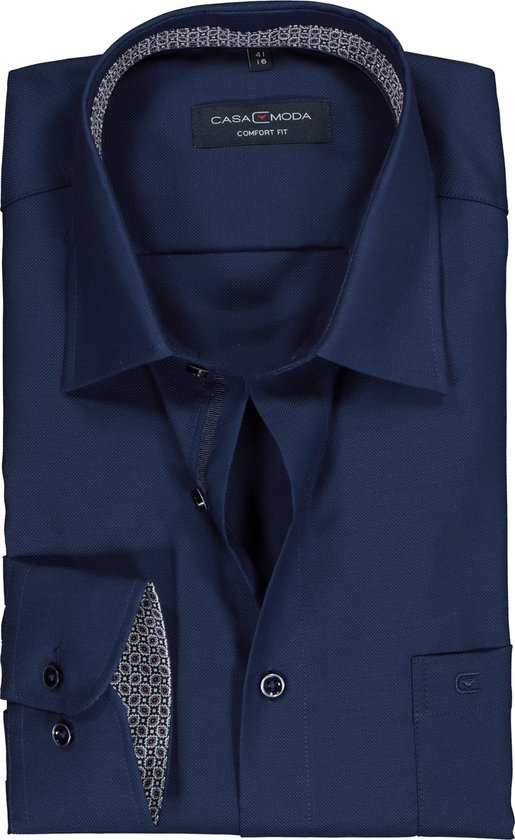 CASA MODA comfort fit overhemd - blauw structuur (contrast) - Strijkvrij - Boordmaat:
