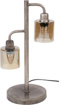 Vintage design 2-lichts tafellamp van glas en metaal in antiek zilver