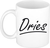 Dries naam cadeau mok / beker met sierlijke letters - Cadeau collega/ vaderdag/ verjaardag of persoonlijke voornaam mok werknemers