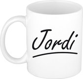 Jordi naam cadeau mok / beker met sierlijke letters - Cadeau collega/ vaderdag/ verjaardag of persoonlijke voornaam mok werknemers