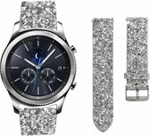 Leer Smartwatch bandje - Geschikt voor  Samsung Gear S3 leren glitter bandje - zilver - Strap-it Horlogeband / Polsband / Armband
