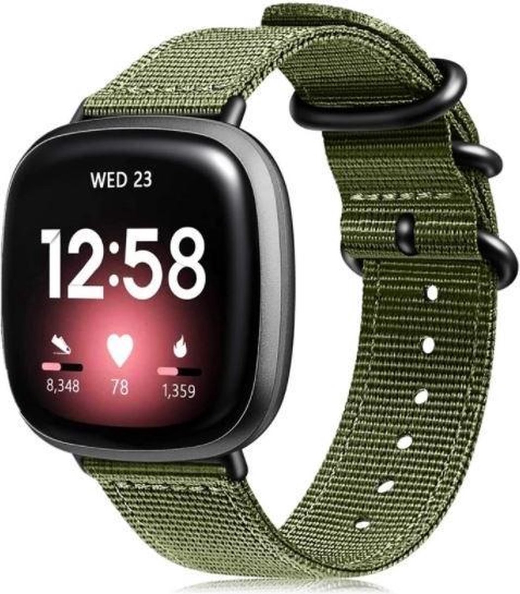 Strap-it Nylon gesp bandje - geschikt voor Fitbit Versa 3 / Fitbit Sense - groen