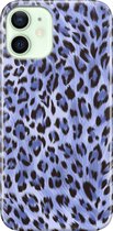 Apple iPhone 12 Mini Telefoonhoesje - Premium Hardcase Hoesje - Dun en stevig plastic - Met Dierenprint - Luipaard Patroon - Paars