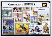 Kinderen en Paarden – Luxe postzegel pakket (A6 formaat) : collectie van verschillende postzegels van kinderen en paarden – kan als ansichtkaart in een A6 envelop - authentiek cade