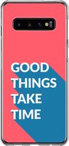 Samsung Galaxy S10 Telefoonhoesje - Transparant Siliconenhoesje - Flexibel - Met Quote - Good Things - Rood