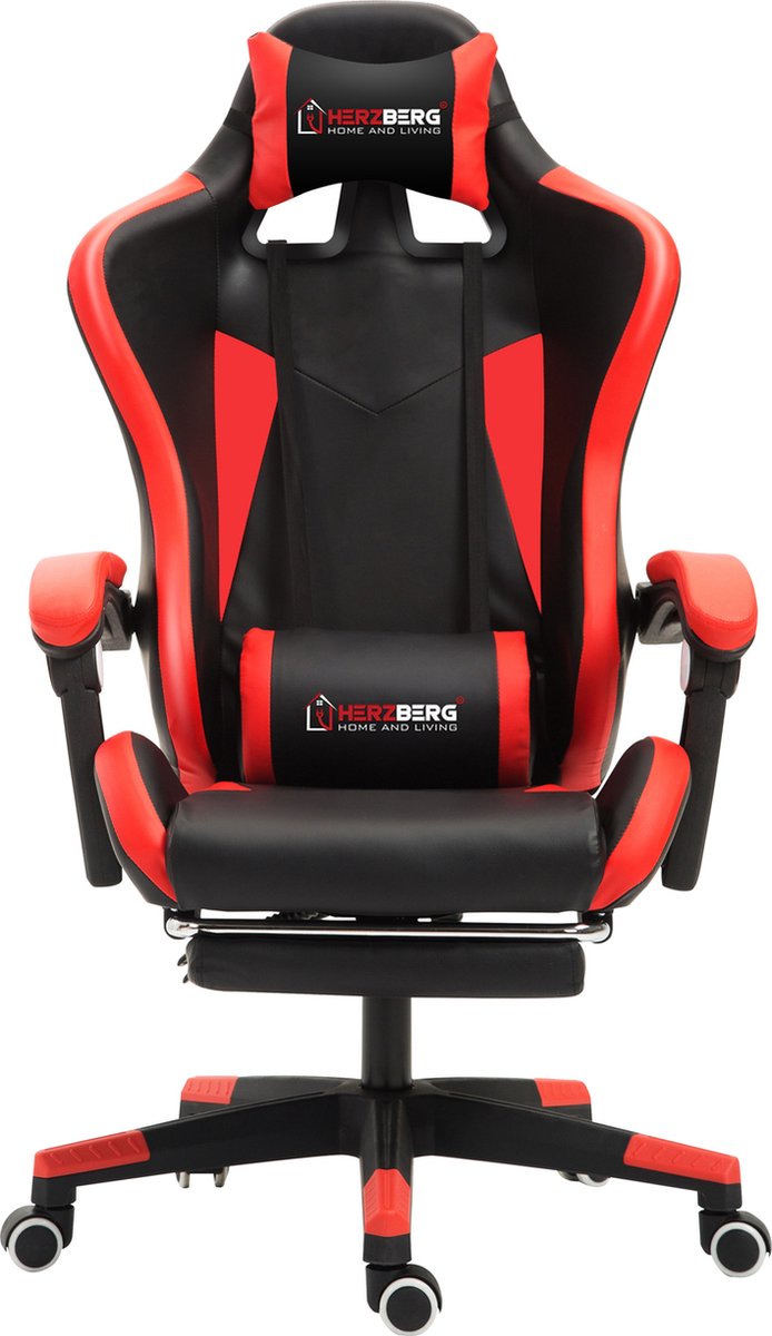 Herzberg HG-8080: Racing Car Style Ergonomic Gaming Chair - Red - Herzberg Home & Living