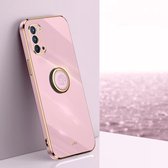 Voor OPPO Reno4 Pro XINLI Rechte 6D Plating Gouden Rand TPU Schokbestendig Hoesje met Ring Houder (Cherry Purple)