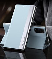 Voor Samsung Galaxy A72 5G/4G Side Electroplated Magnetische Ultradunne Horizontale Flip Leather Case met Houder (Lichtblauw)