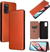 Voor Blackview A100 Koolstofvezel Textuur Magnetische Horizontale Flip TPU + PC + PU Lederen Case met Kaartsleuf (Bruin)