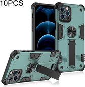 10 PCS schokbestendige TPU + pc-beschermhoes met onzichtbare houder voor iPhone 12 Pro (donkergroen)