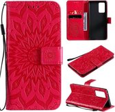 Voor OPPO Reno6 Pro 5G Zon Embossing Patroon Horizontale Flip Lederen Case met Kaartsleuf & Houder & Portemonnee & Lanyard (Rood)