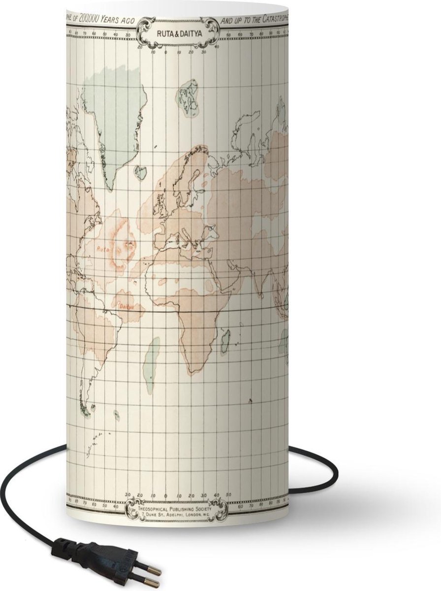 Lamp - Nachtlampje - Tafellamp slaapkamer - Wereldkaart - Vintage - Minimalisme - 33 cm hoog - Ø14.3 cm - Inclusief LED lamp