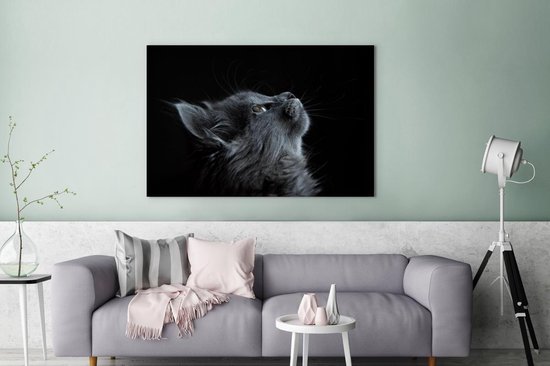 Tableau Toile Chat - Léger - Zwart - 120x80 cm - Décoration murale