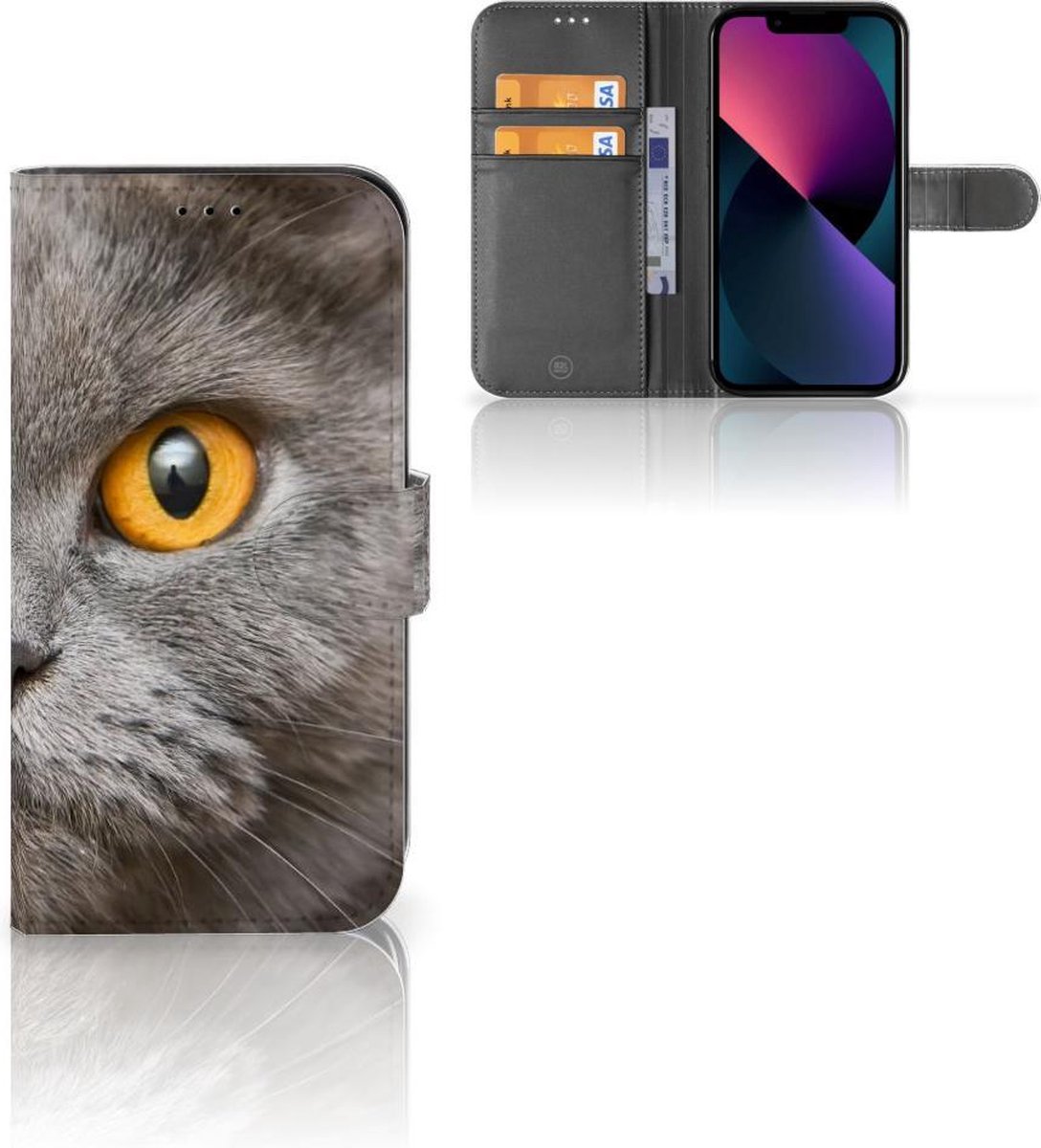 Telefoonhoesje met Pasjes Apple iPhone 13 Britse Korthaar
