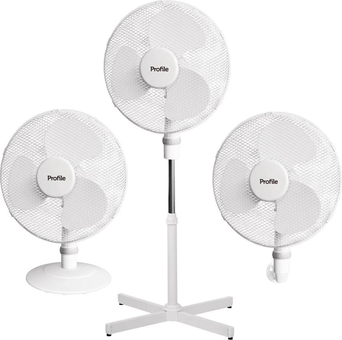 Profile 3in1 Ventilator - Hoge, Lage voet en Muur Bevestiging - 3 Snelheden - Wit
