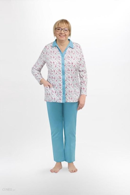 Martel- Elzbieta dames pyjama-lange mouwen - blauw- 100 % katoen 3XL