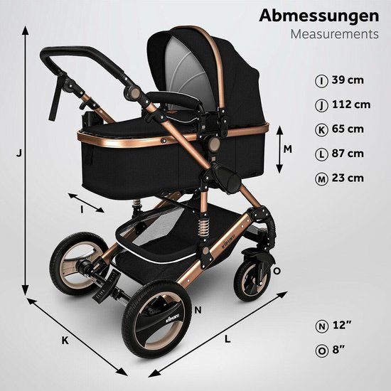 KIDUKU- 3 in 1 combi-kinderwagen- zwart/goud- buggy incl. autostoeltje-regenhoes- inklapbaar van KIDUKU — afbeelding 2